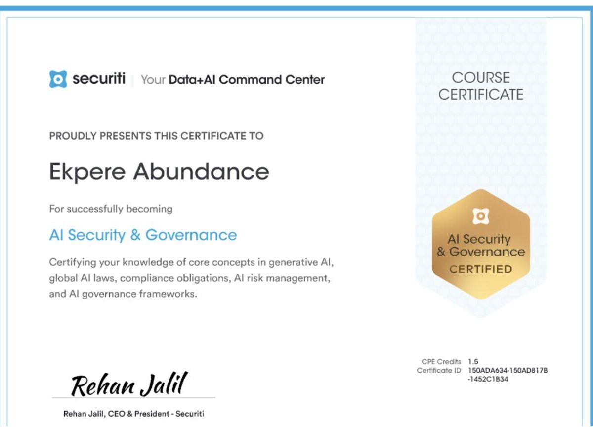 AI Security & Governance certificate from Securiti